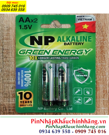 Pin NP LR6EG(2B), Pin tiểu AA 1.5v alkaline LR6EG(2B) Green Energy chính hãng (Loại vỉ 2 viên)